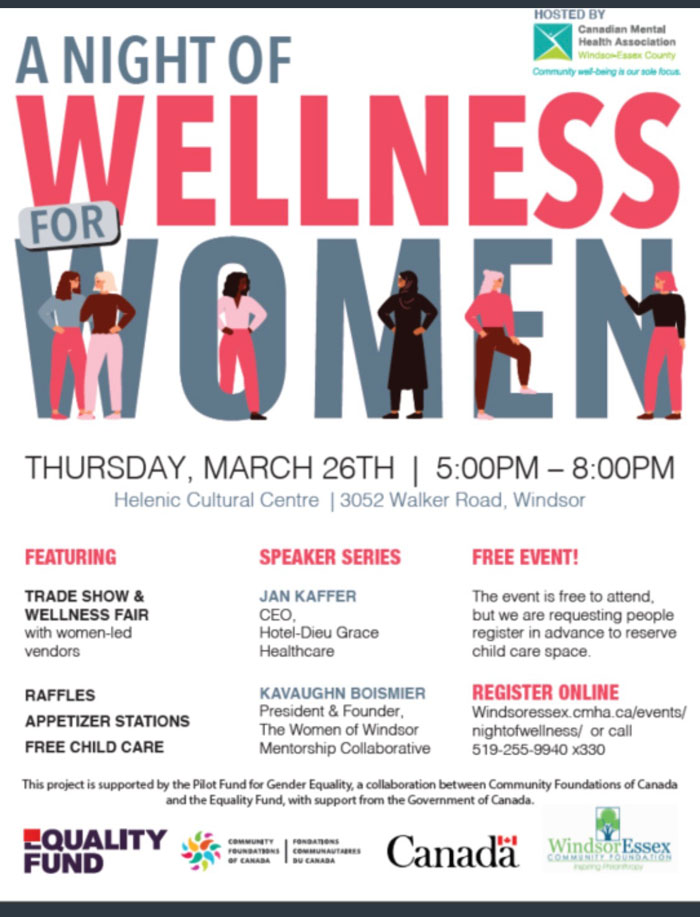 A Night of Wellness for Women Poster - click to learn more at the Canadian Mental Health Association Windsor-Essex County website